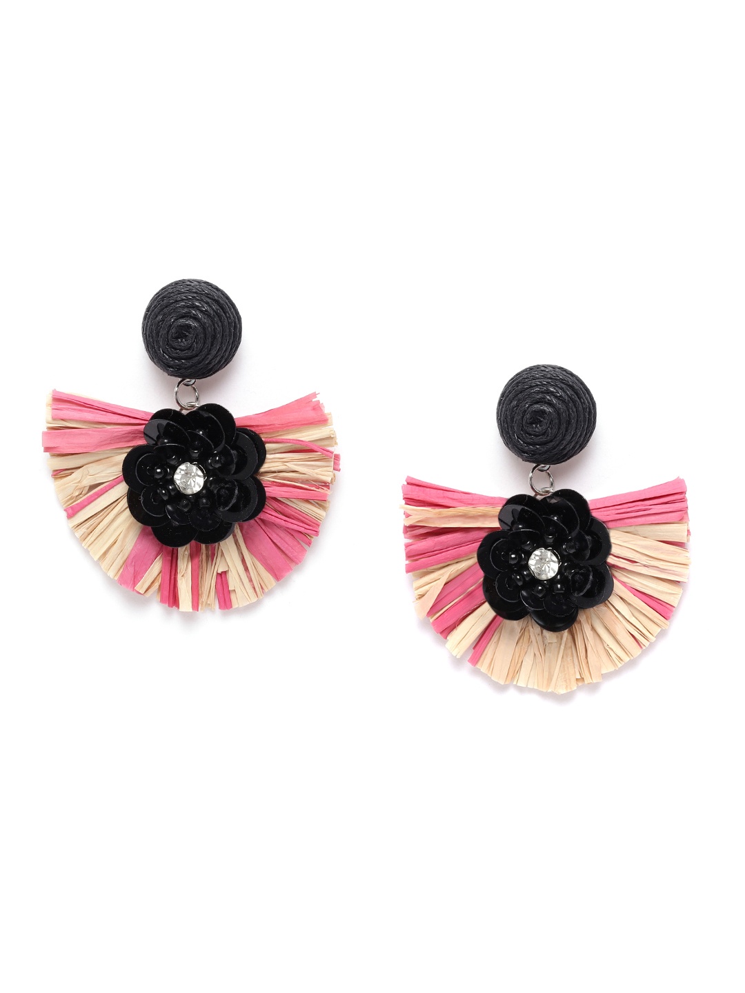 

DIVA WALK EXCLUSIVE Black & Beige Stone Studded Handcrafted Contemporary Drop Earrings