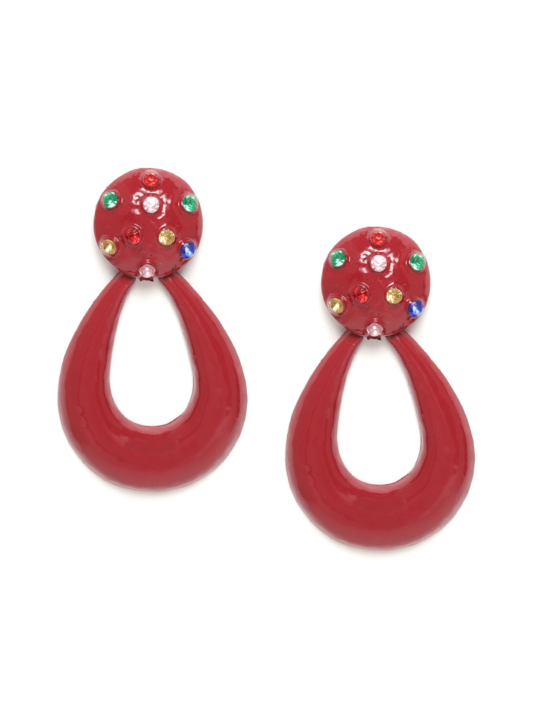 

DIVA WALK EXCLUSIVE Maroon & Green Stone-Studded Teardrop Shaped Drop Earrings