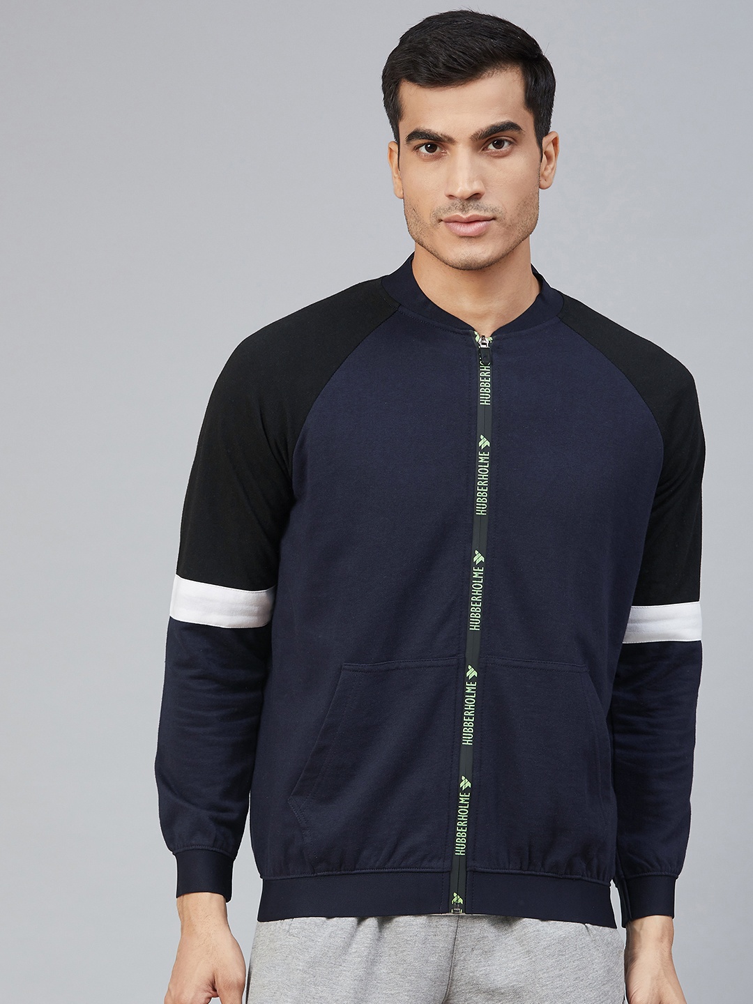 

Hubberholme Men Navy Blue & Black Solid Sweatshirt