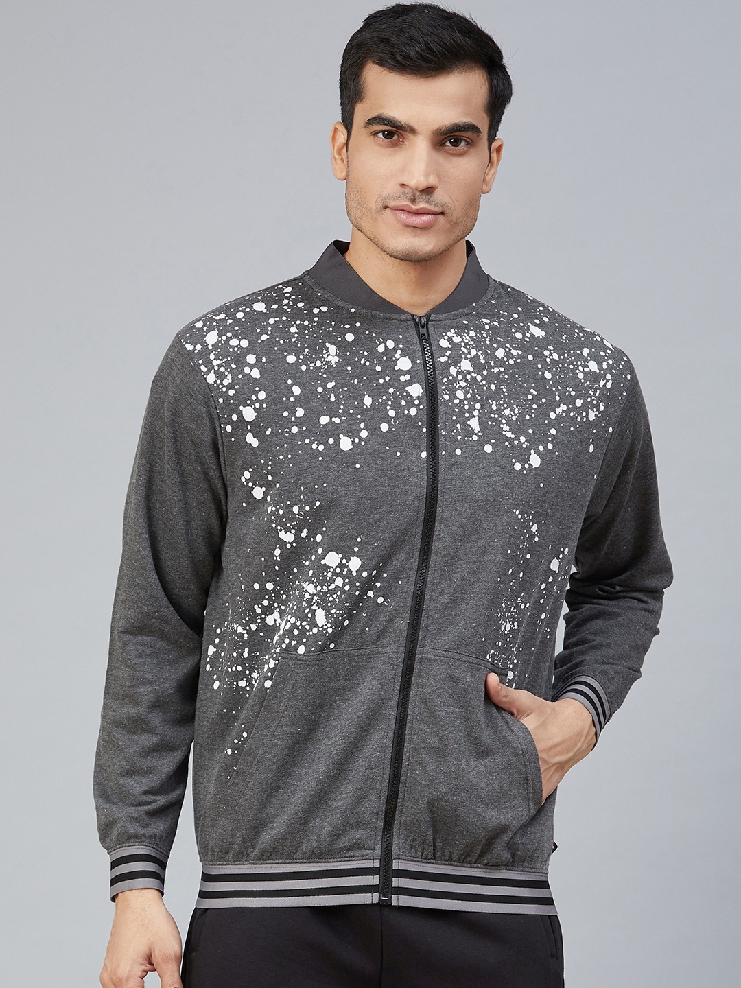 

Hubberholme Men Charcoal Grey & White Printed Sweatshirt