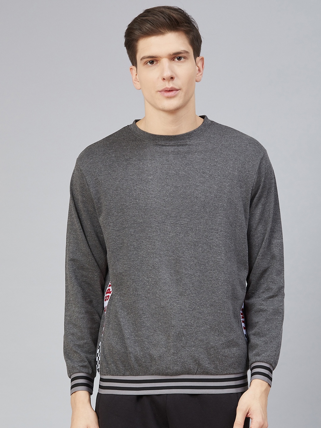 

Hubberholme Men Charcoal Grey Solid Sweatshirt with Side Taping