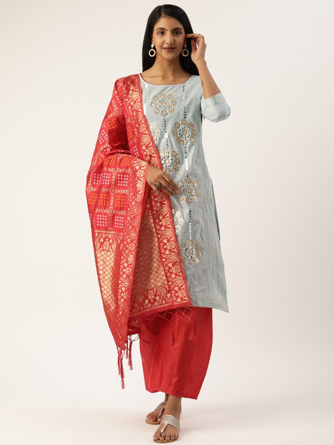 

Rajnandini Blue & Red Cotton Blend Unstitched Dress Material