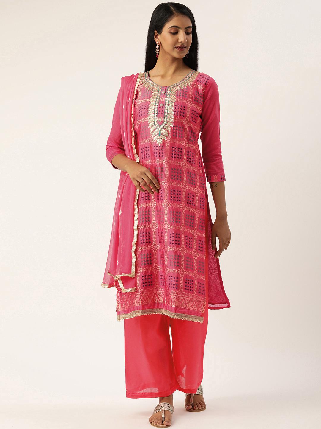 

Rajnandini Pink & Pink Silk Blend Unstitched Dress Material