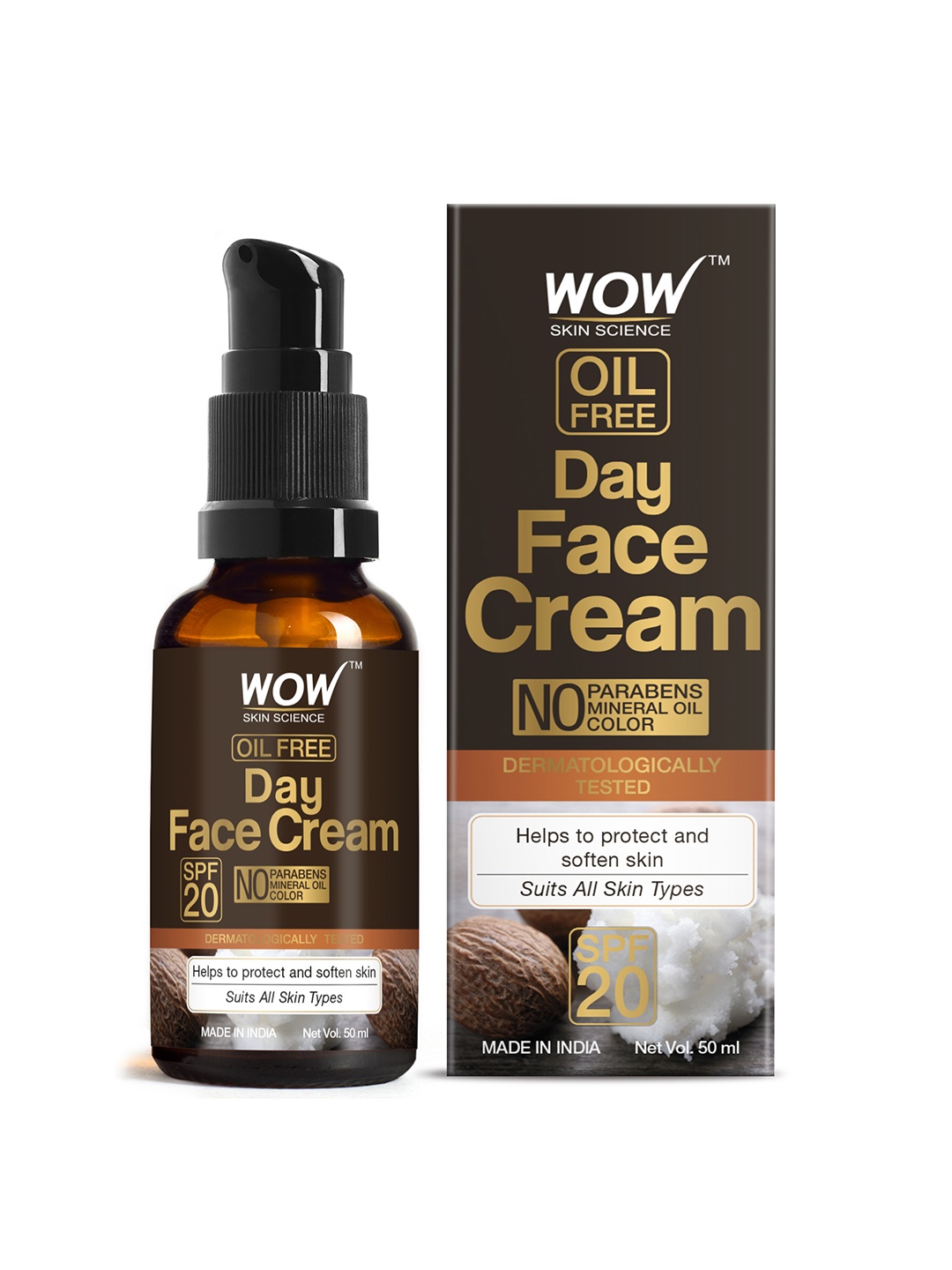 

WOW Skin Science Day Face Cream - SPF 20 - with Rosehip Oil & Shea Butter - OIL FREE 50mL, Brown