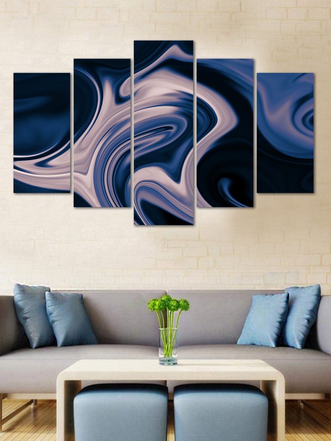 

WENS Blue & Purple Fractal Art Velvet Laminated 5 Panelled Wall Art