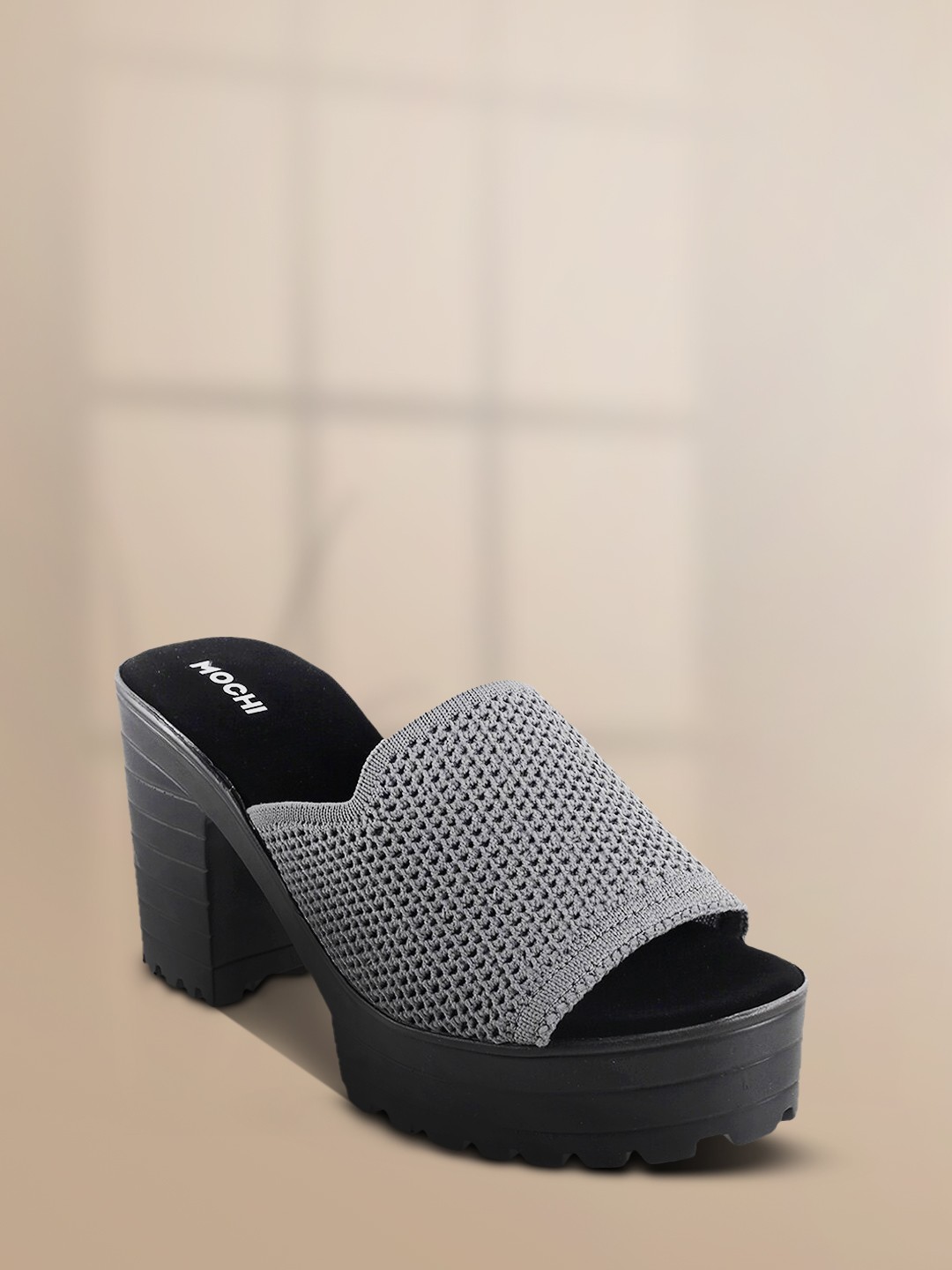 

Mochi Women Grey Woven Design Platform Heels