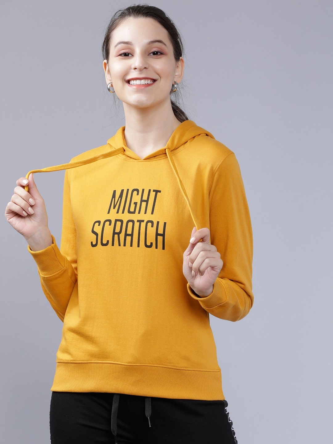 

Tokyo Talkies Women Yellow Printed Hooded Sweatshirt
