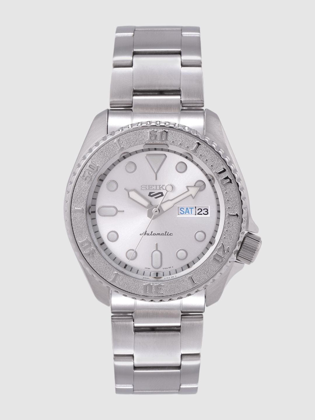 

SEIKO Men Silver-Toned Analogue 5 Sports Automatic Tachymeter Watch SRPE71K1