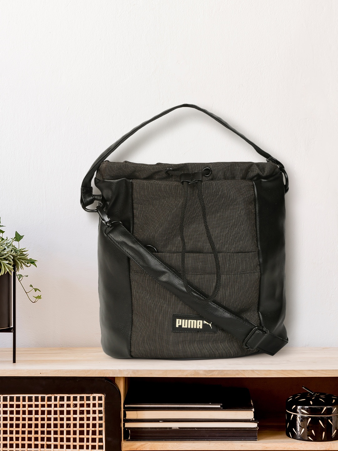 

Puma Black Structured Prime Premium Bucket Hobo Bag