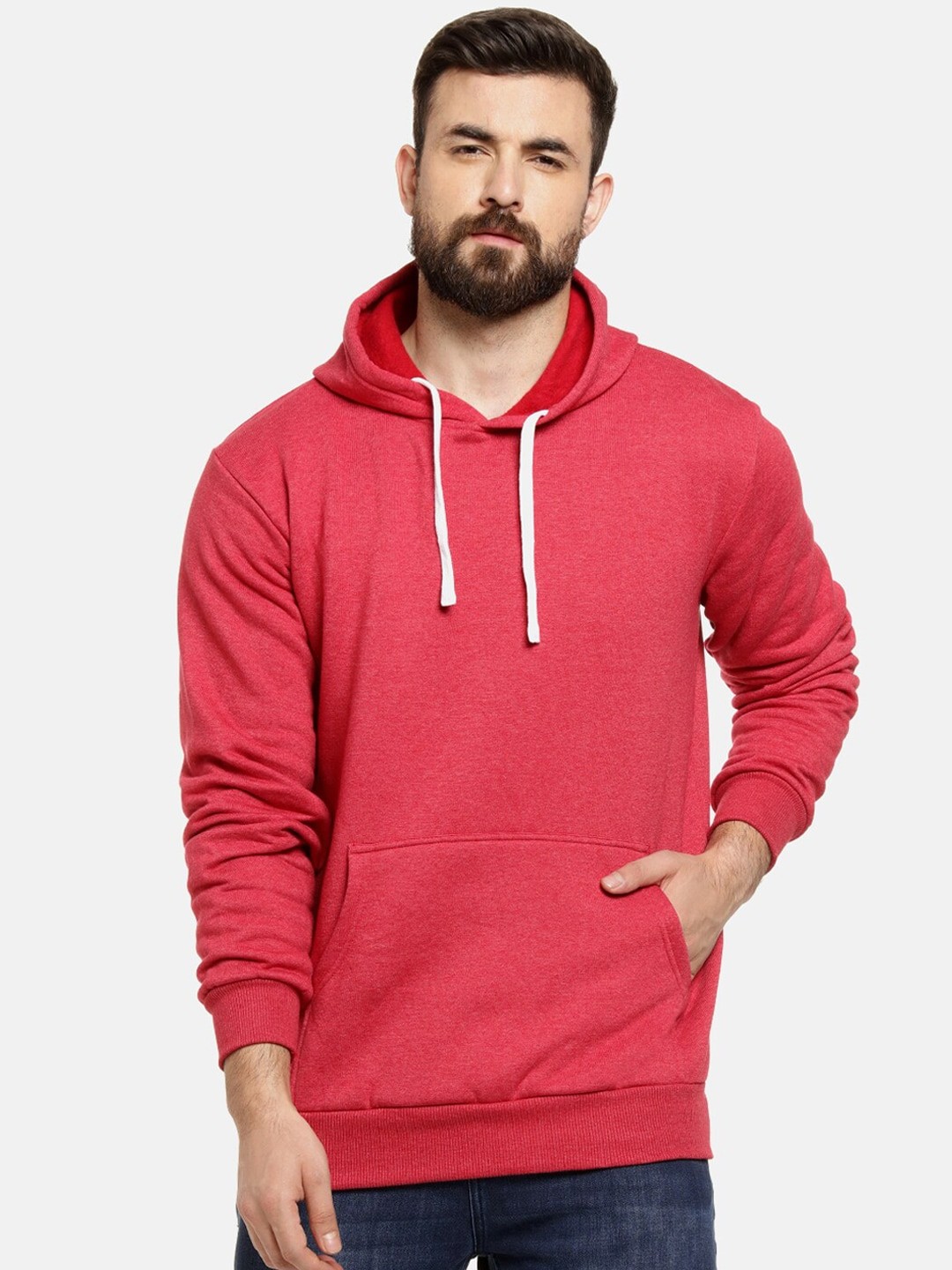 

Campus Sutra Men Red Solid Hooded Sweatshirt