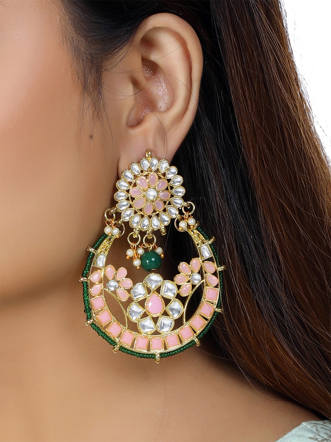 

KARATCART Pink & Gold-Toned Classic Chandbalis