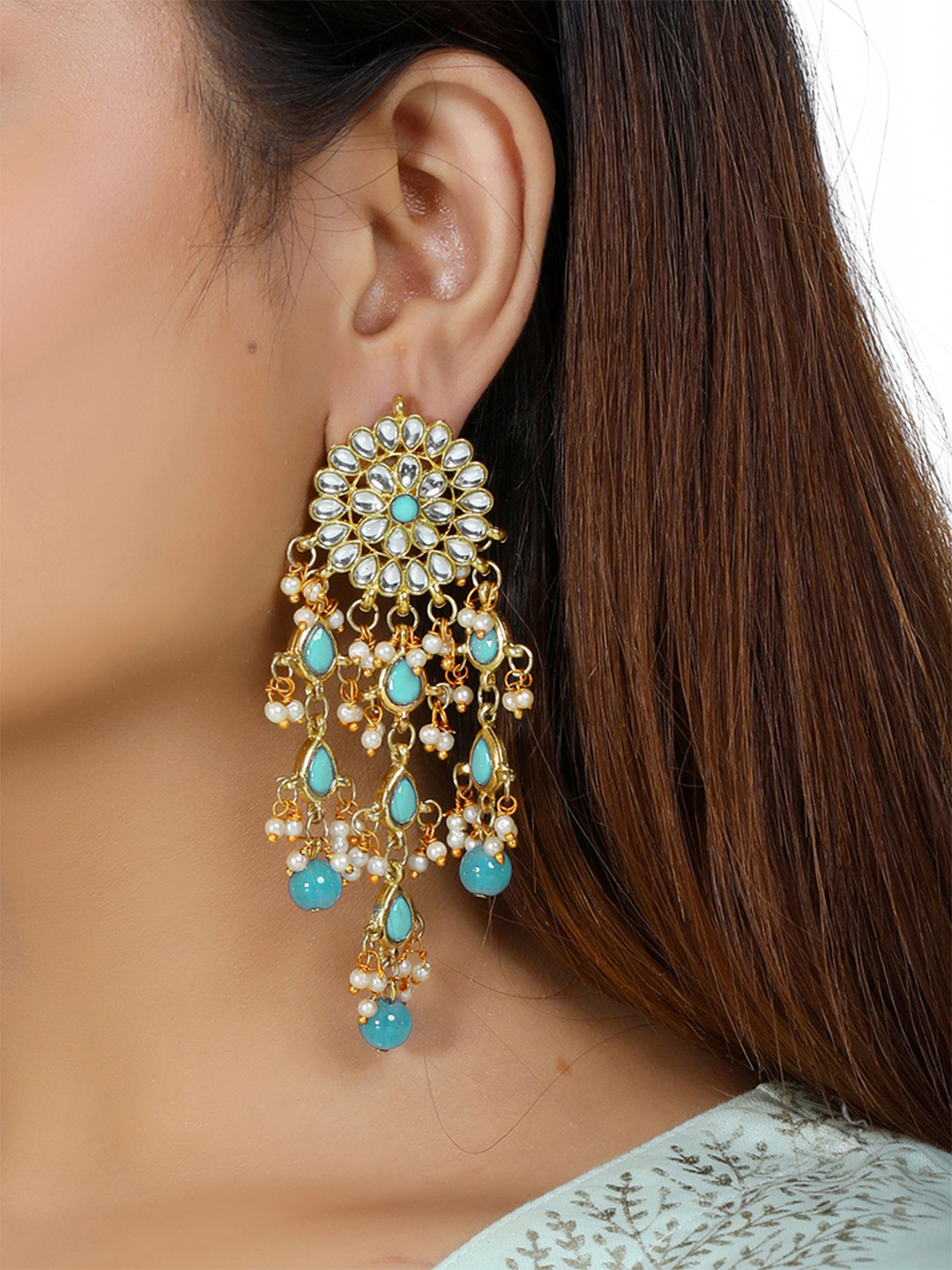 

KARATCART Gold-Plated & Sea Green Classic Drop Earrings
