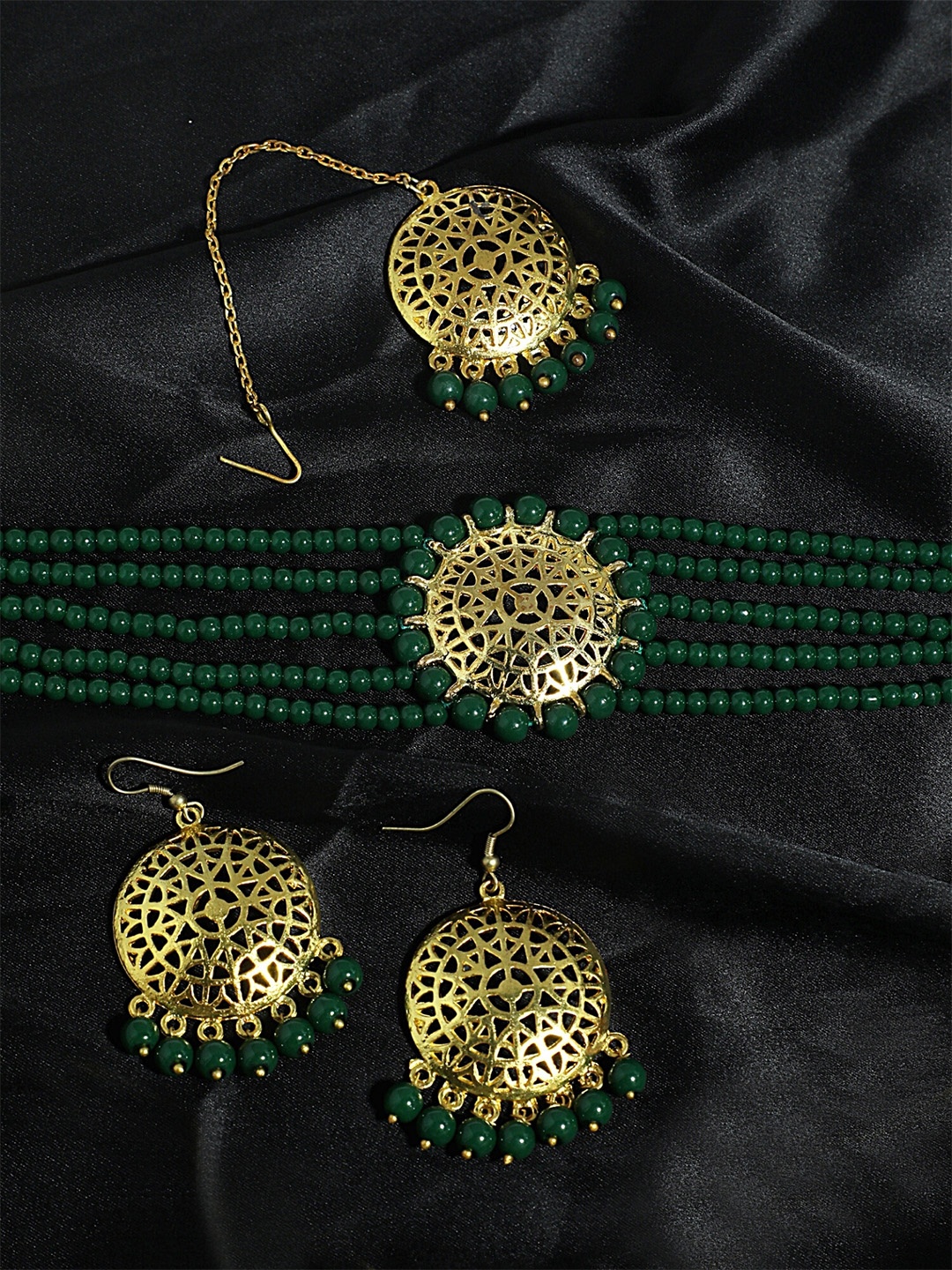 

KARATCART Gold-Plated Green Beaded Handcrafted Jewellery Set