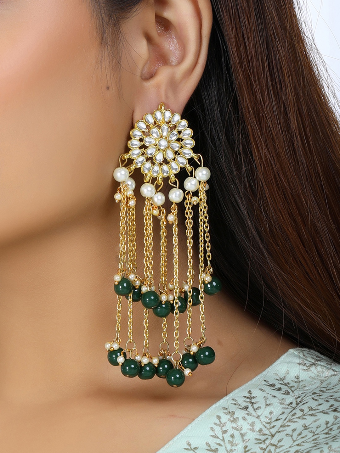

KARATCART Green Gold-Plated Circular Drop Earrings