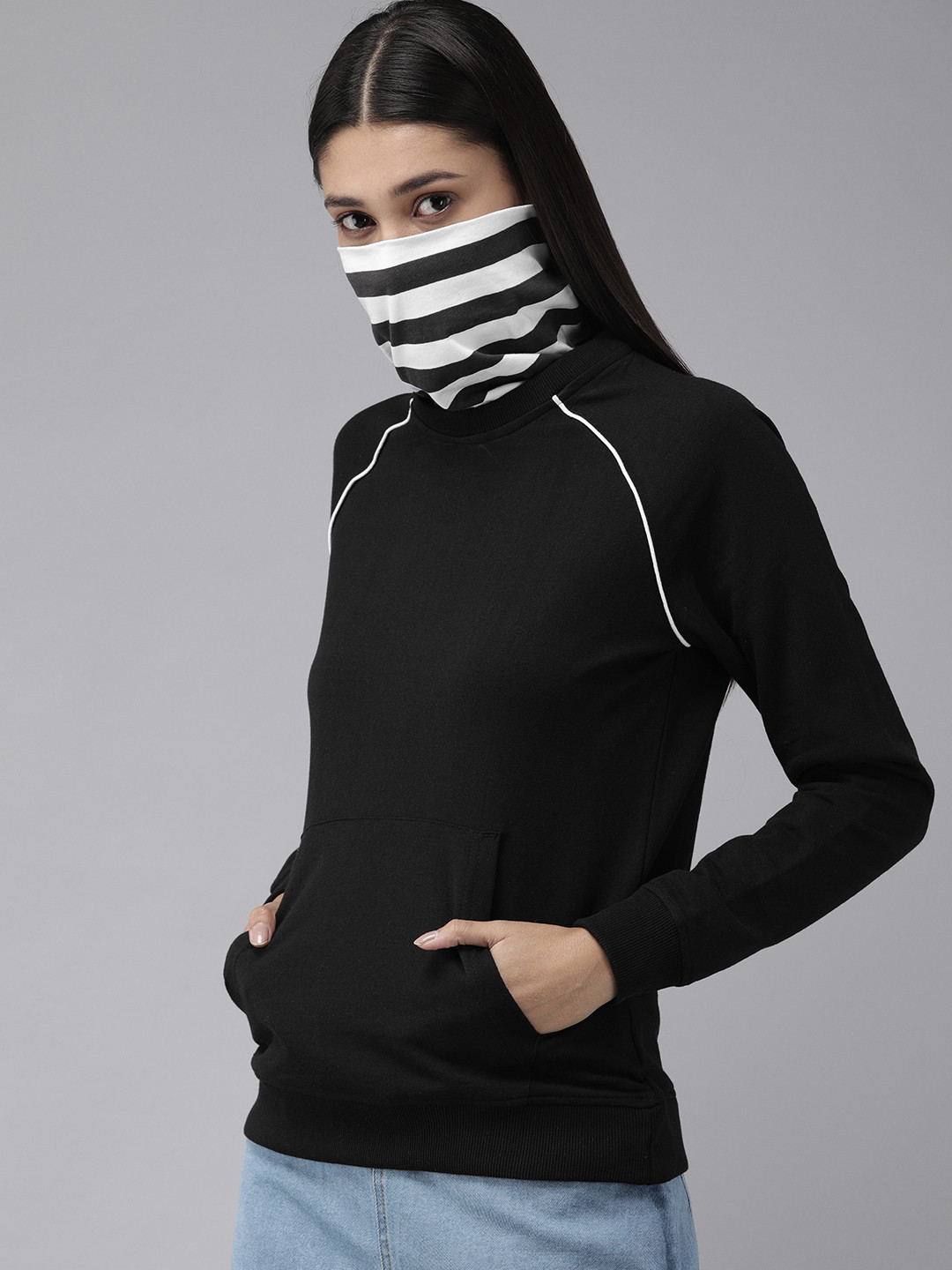 

Roadster Women Black Sweatshirt with Extended Mask