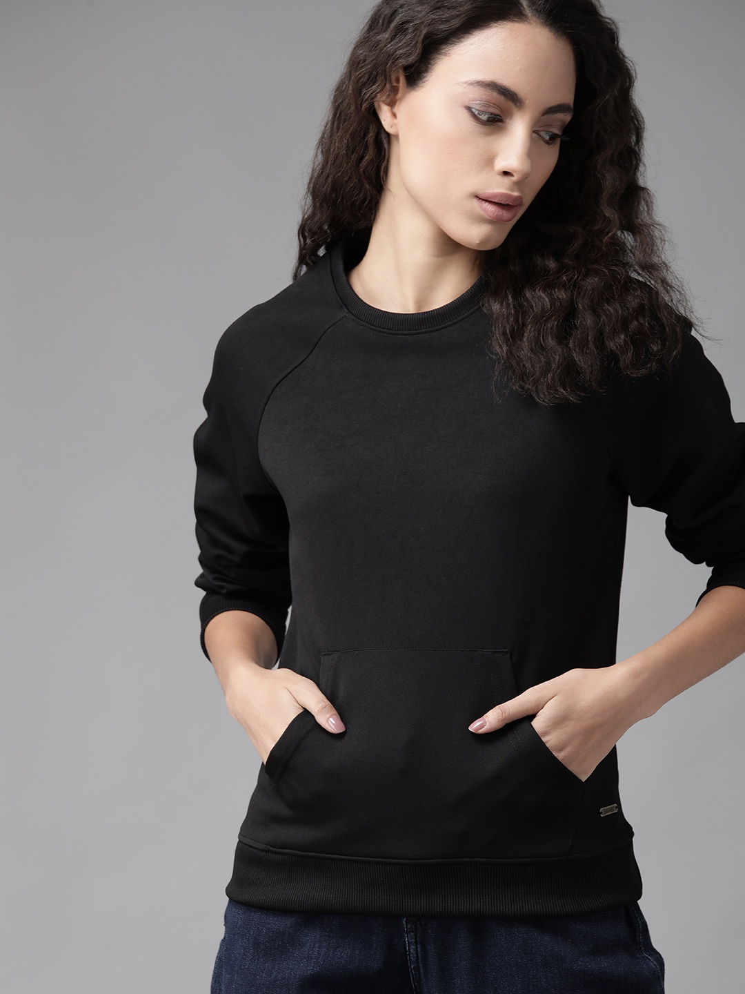 

Roadster Women Grey Solid Hooded Sweatshirt Convertible Into a Bag