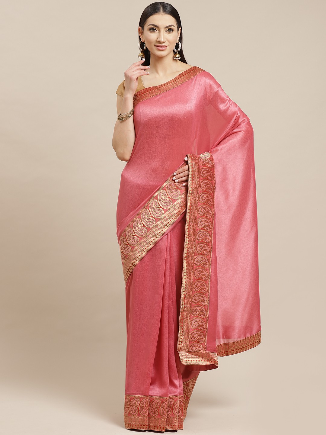 

Mitera Pink Solid Saree