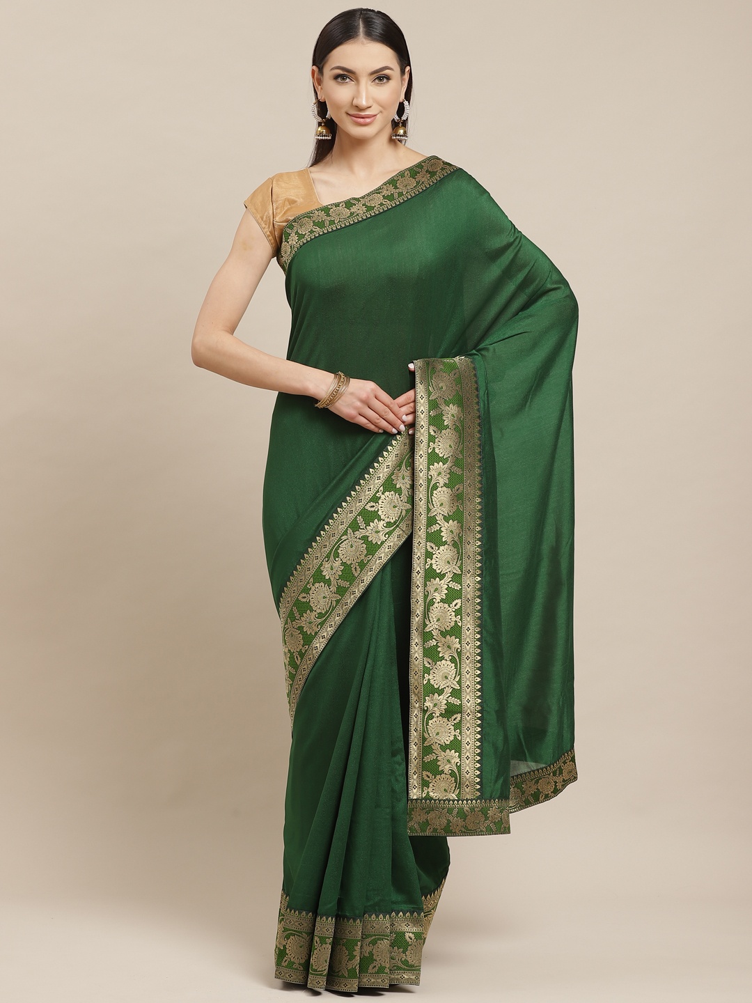 

Mitera Green Solid Saree