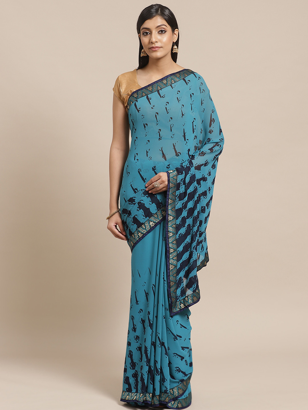 

Shaily Blue Abstract Printed Saree