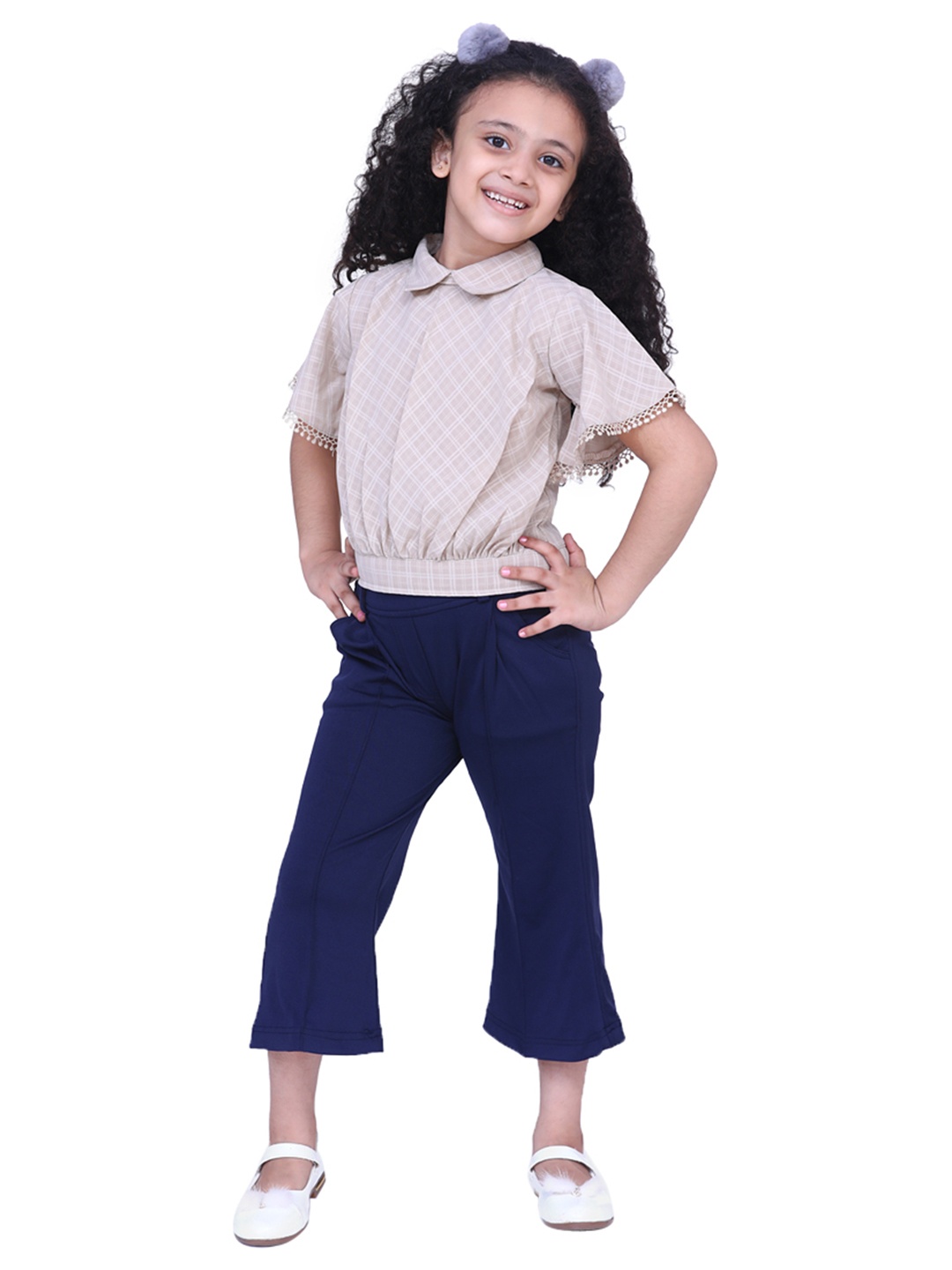 

ADIVA Girls Beige & Navy Blue Checked Top with Trousers