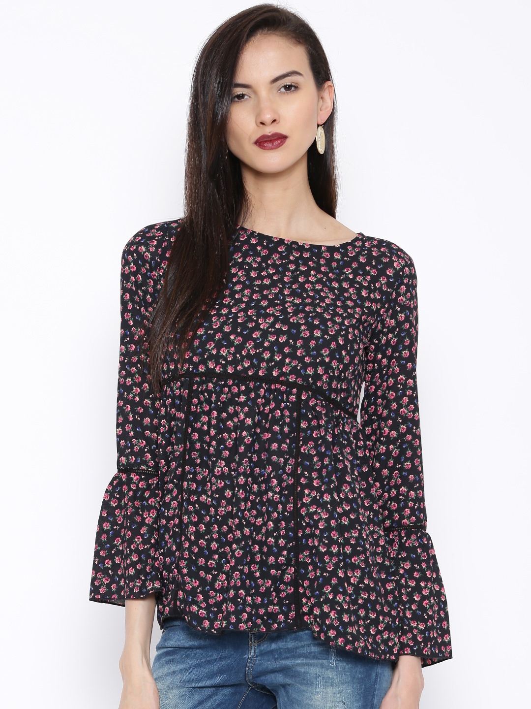 

Tokyo Talkies Black Floral Print Top