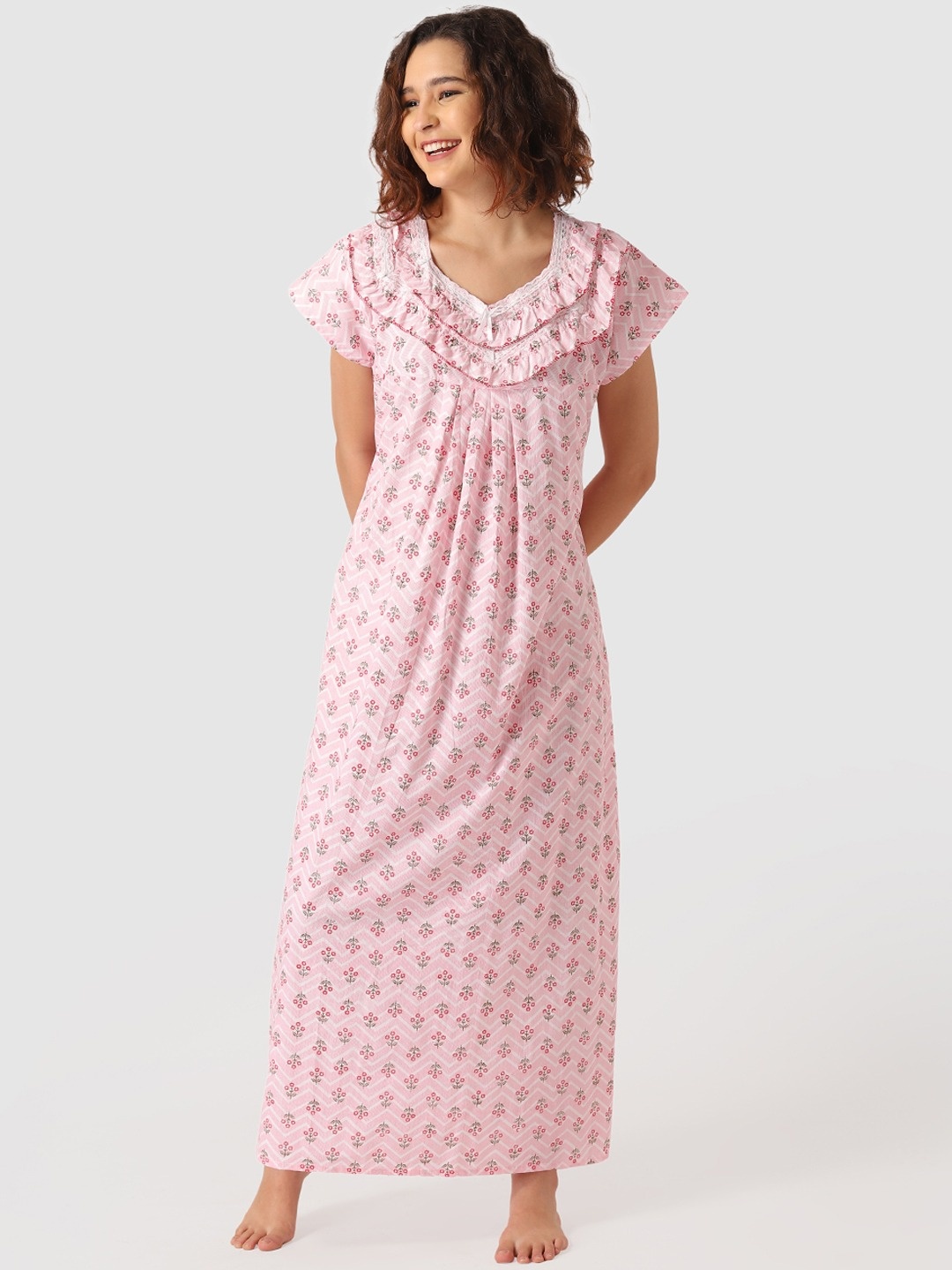 

Vemante Pink & Green Floral Print Nightdress