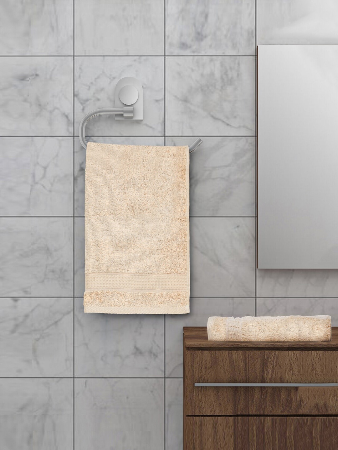 

SPACES Organic Cotton Unisex Set Of 2 Cream-Coloured Solid 580 GSM Hand Towels