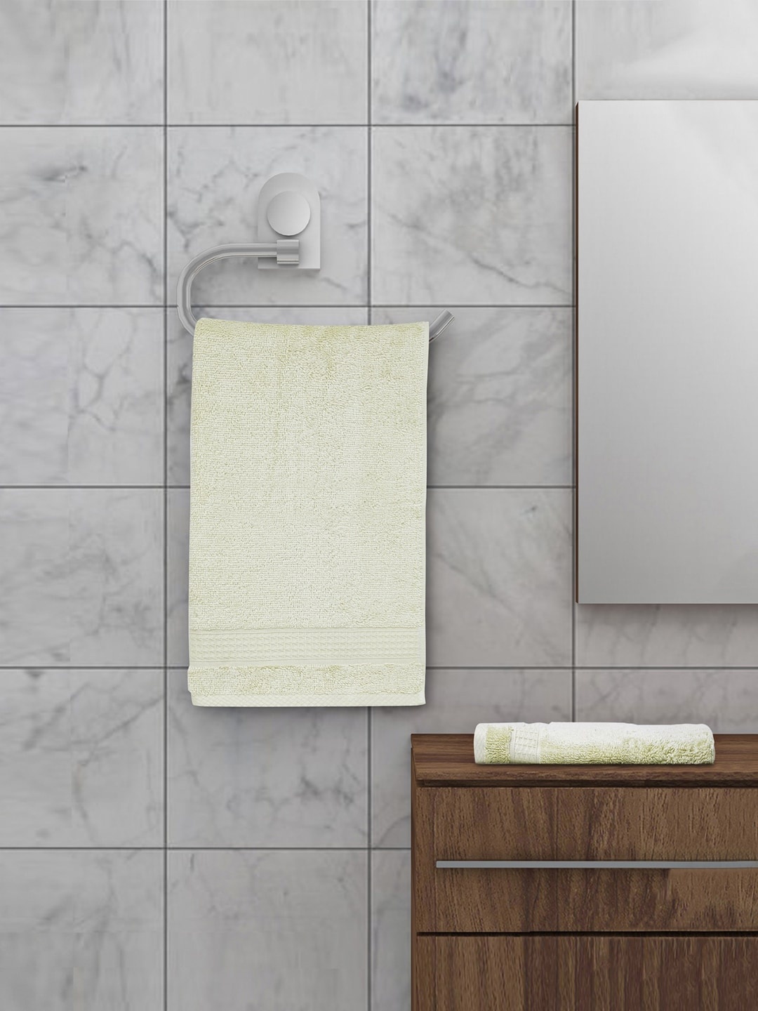 

SPACES Organic Cotton Unisex Set Of 2 Green Solid 580 GSM Hand Towels
