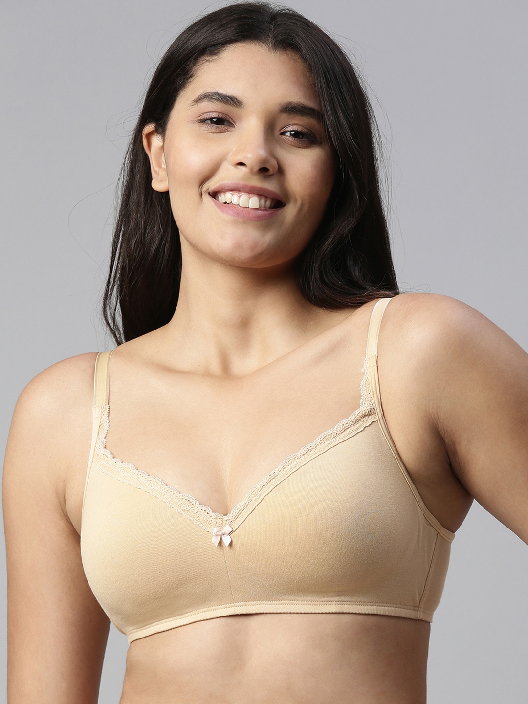 

Enamor Women Skin Eco Friendly Cotton Padded Non Wired High Coverage Balconette Bra, Beige