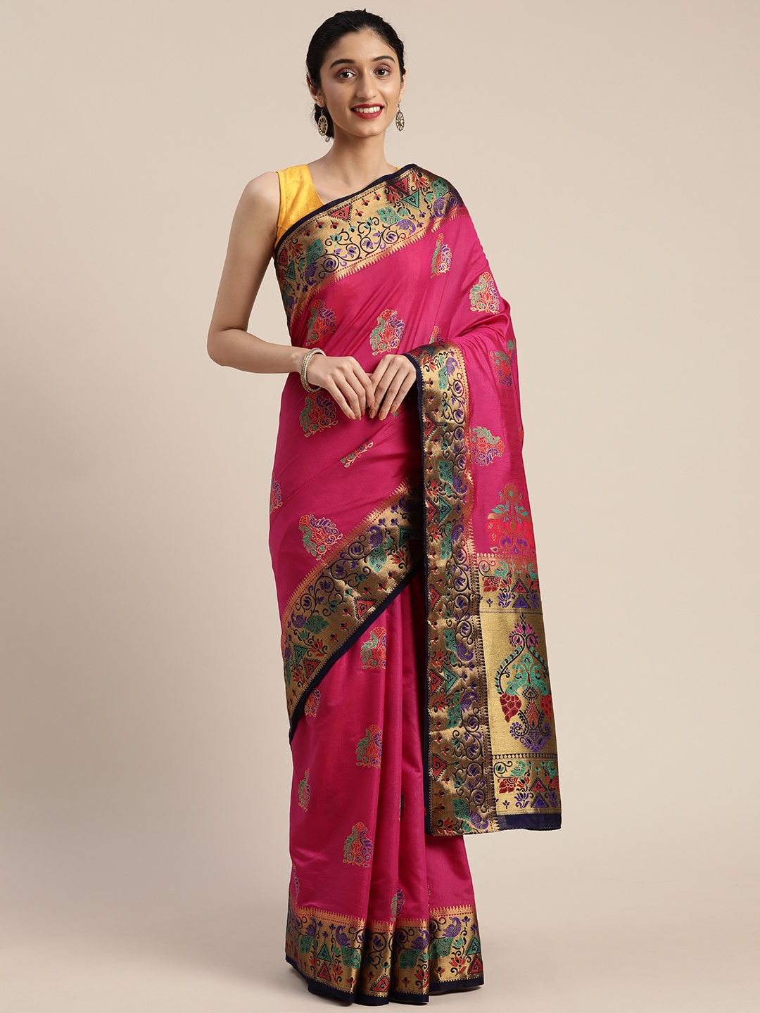 

MIMOSA Pink Art Silk Woven Design Paithani Saree
