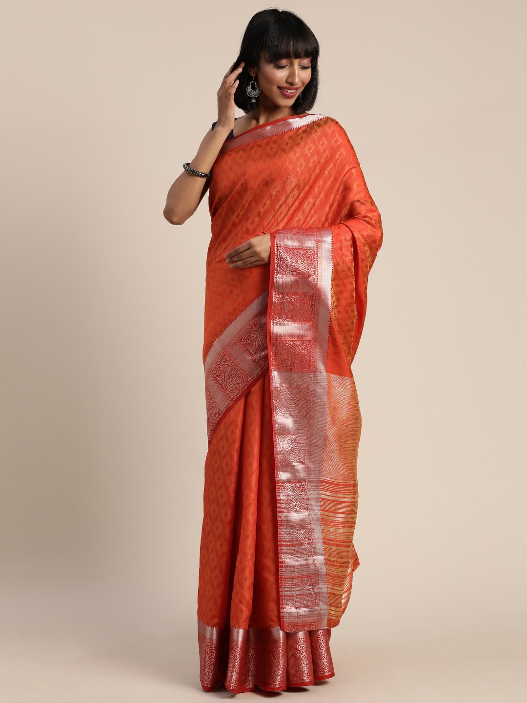 

MIMOSA Orange Art Silk Woven Design Kanjeevaram Saree