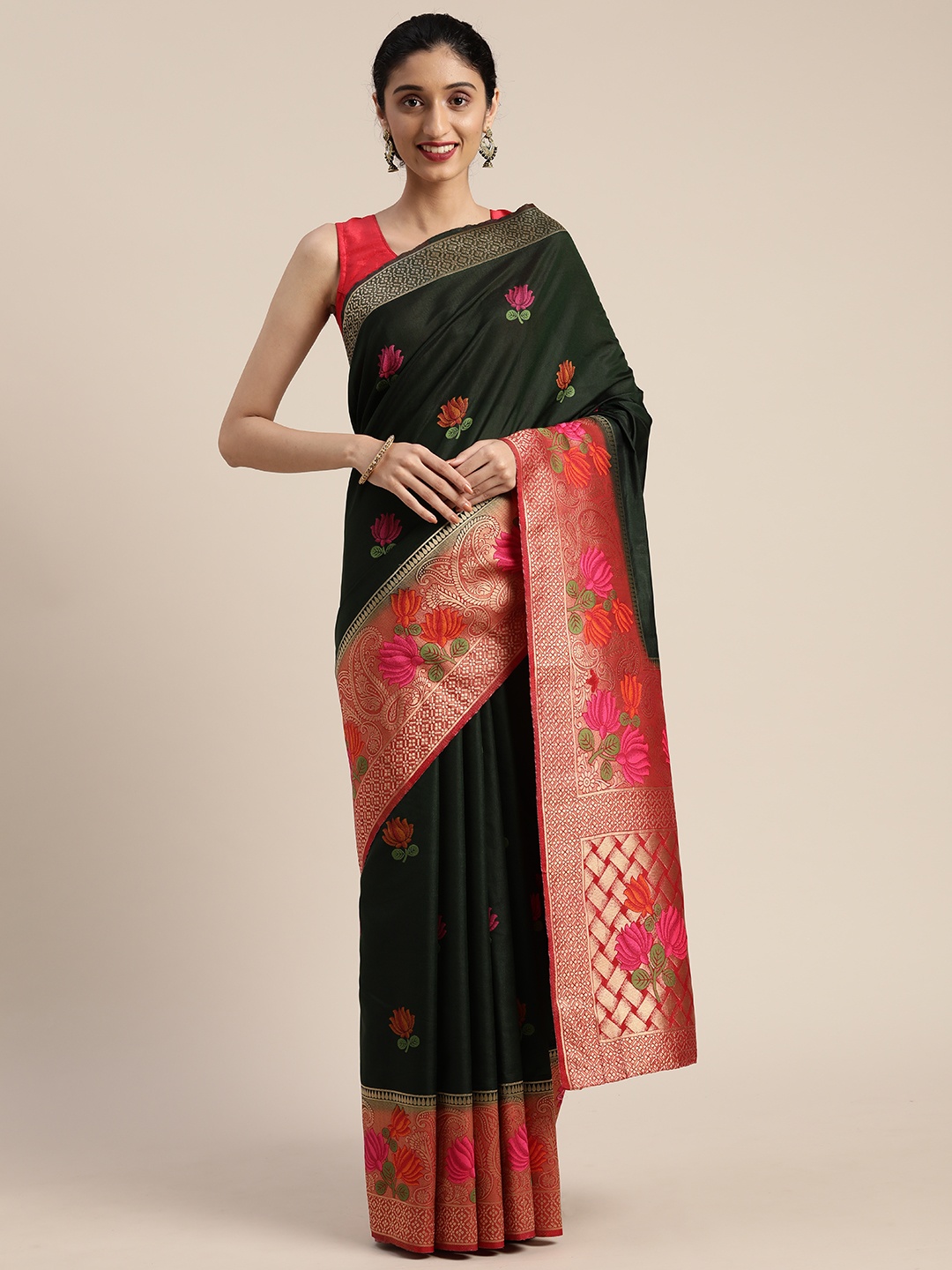 

MIMOSA Teal Green & Red Art Silk Woven Design Patola Saree