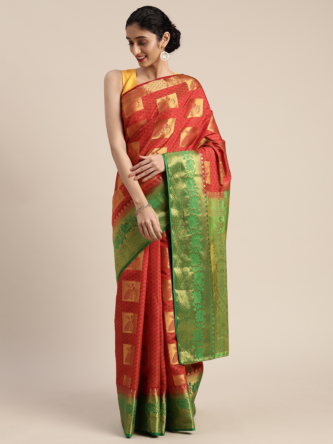 

MIMOSA Red Art Silk Woven Design Kanjeevaram Saree