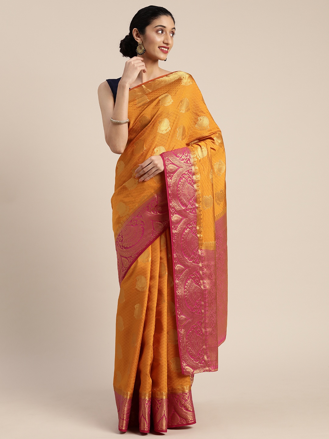 

MIMOSA Mustard Art Silk Woven Design Kanjeevaram Saree