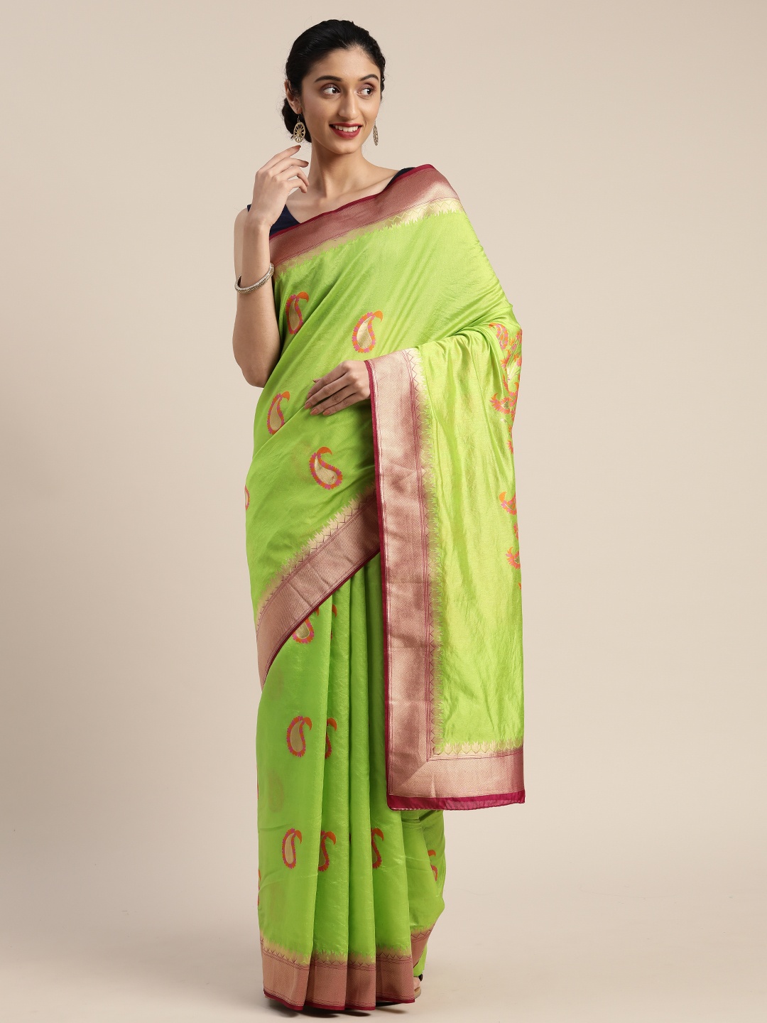 

MIMOSA Lime Green Art Silk Woven Design Patola Saree