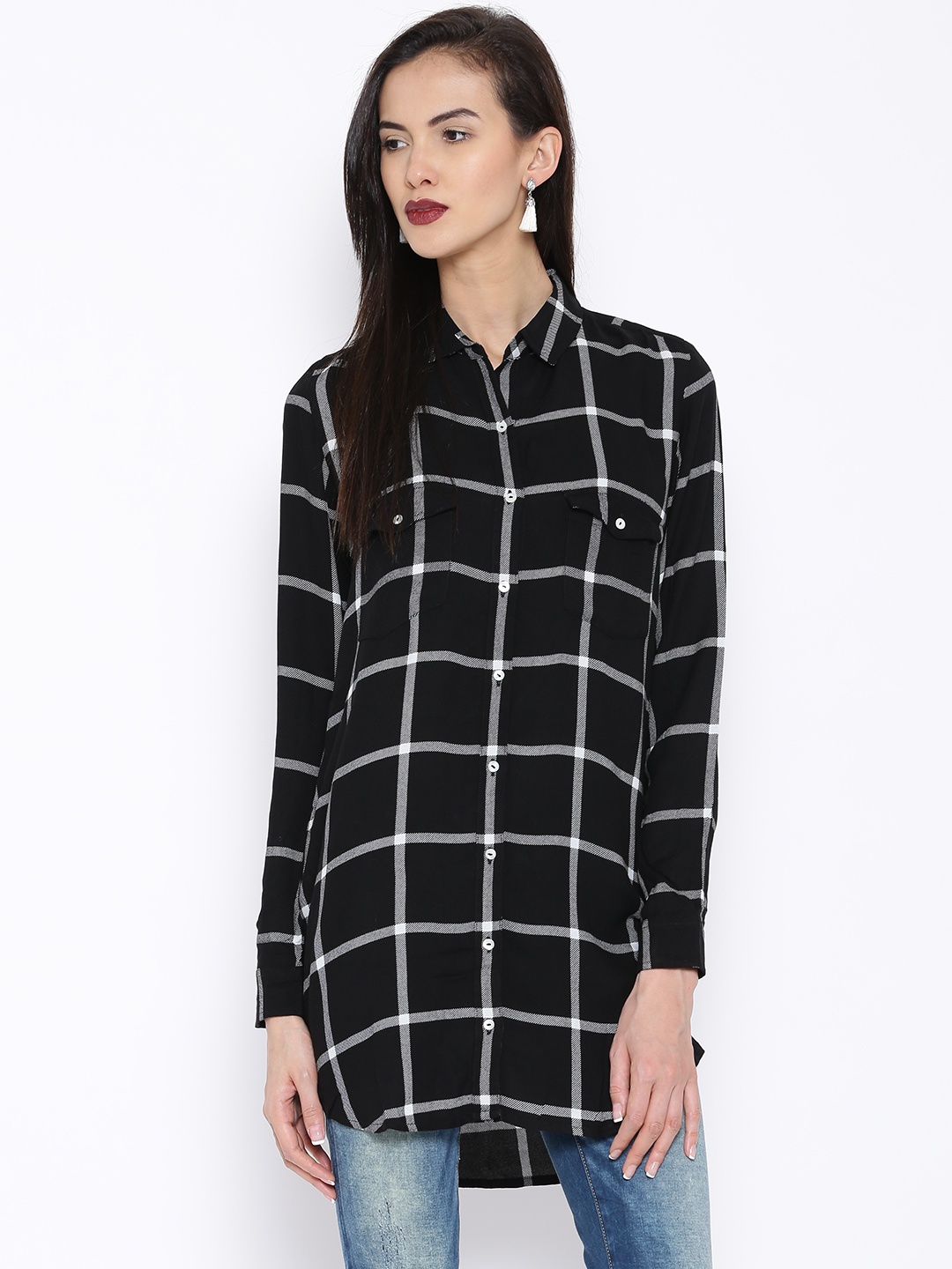 

Tokyo Talkies Black Checked Tunic Shirt