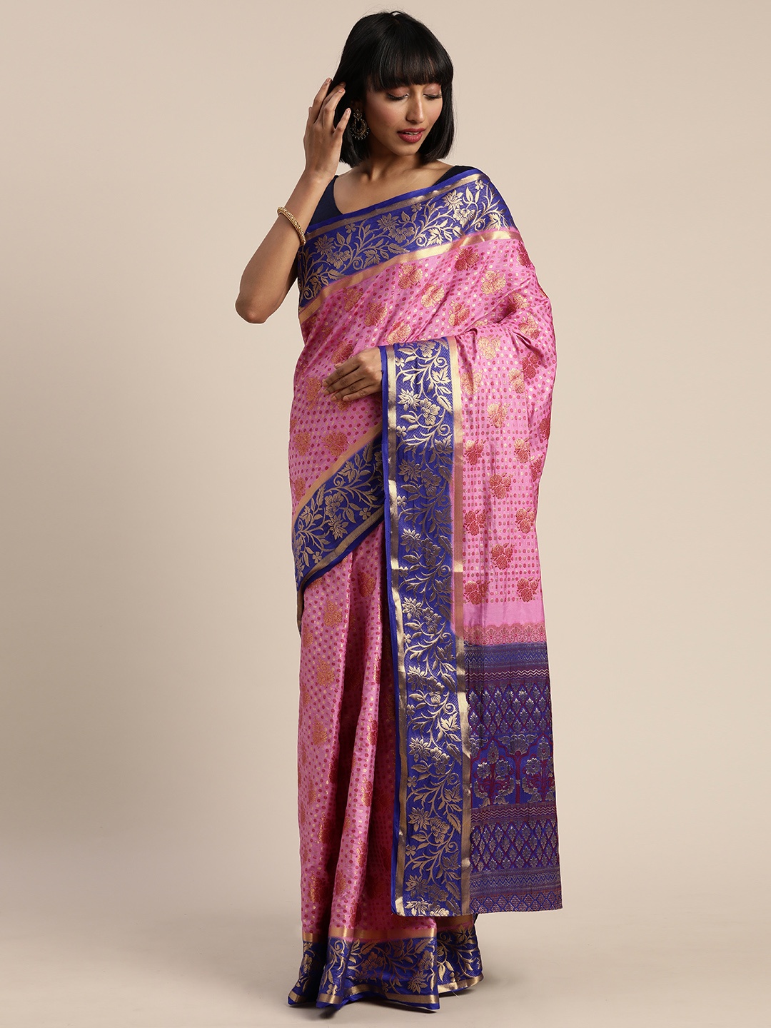 

MIMOSA Pink Woven Design Art Silk Saree