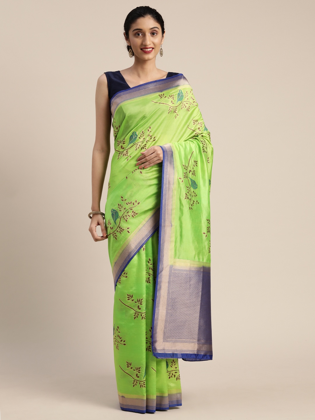 

MIMOSA Green & Navy Blue Art Silk Woven Design Patola Saree