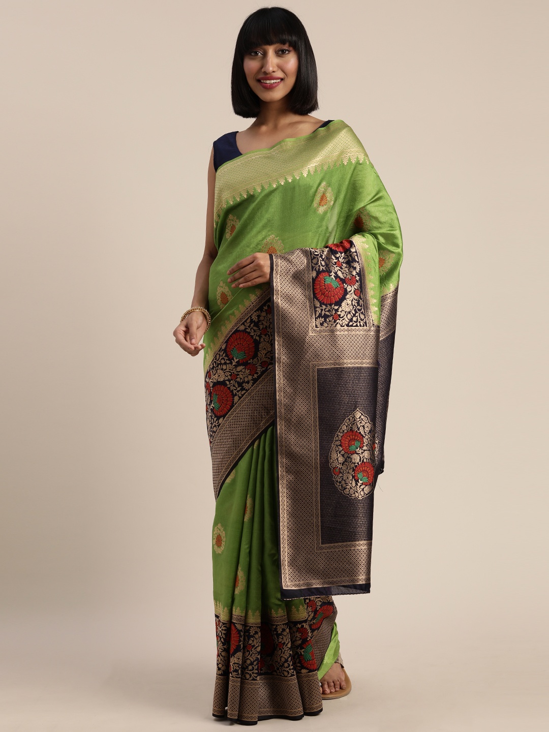 

MIMOSA Green Woven Design Art Silk Saree