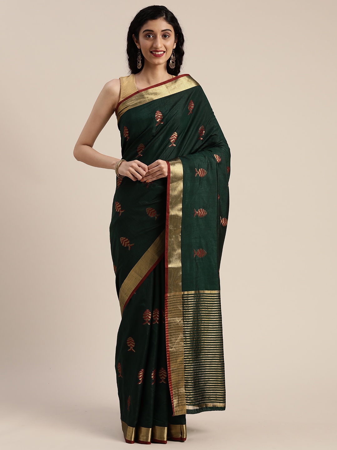 

MIMOSA Green & Golden Art Silk Woven Design Saree