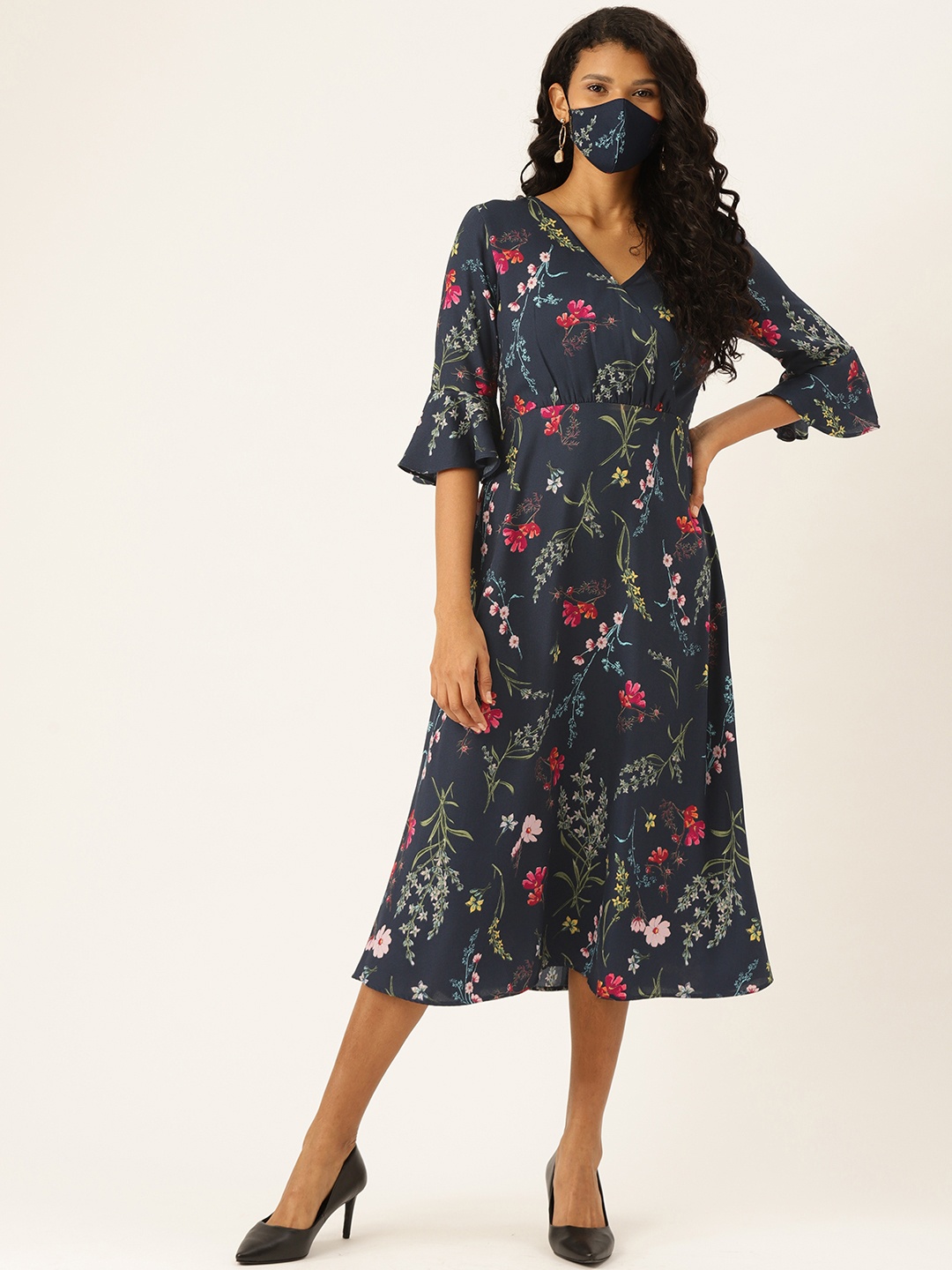 

DIVA WALK EXCLUSIVE Women Navy Blue Pink Floral Print Wrap Dress