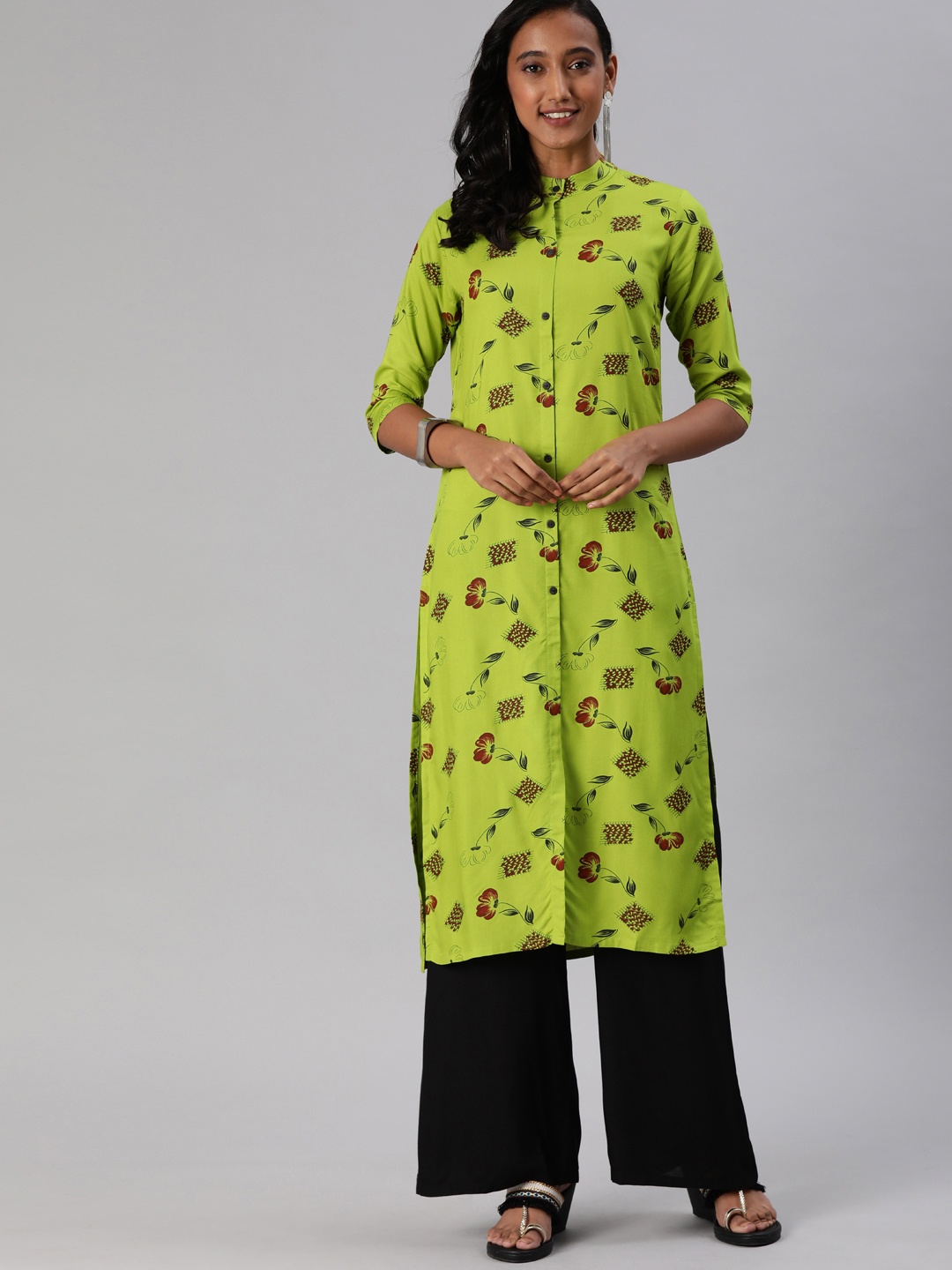 

MIMOSA Women Green Floral Printed Straight Kurta
