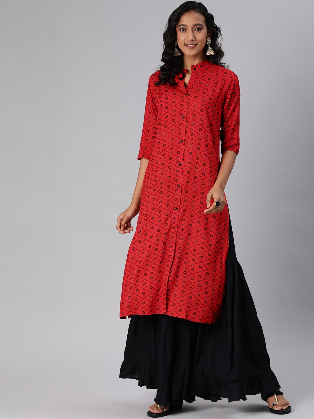 

MIMOSA Women Red & Black Printed Straight Kurta