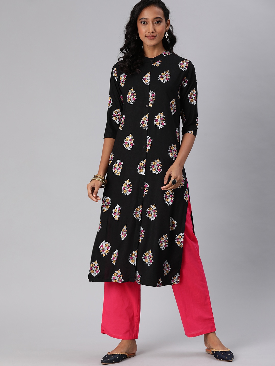 

MIMOSA Women Black Printed Straight Kurta