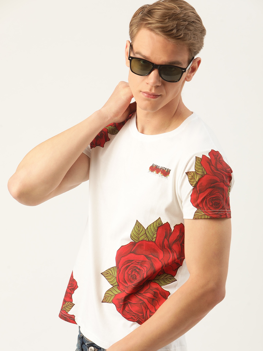 

Moda Rapido Men White Pure Cotton Floral Print Round Neck Pure Cotton T-shirt