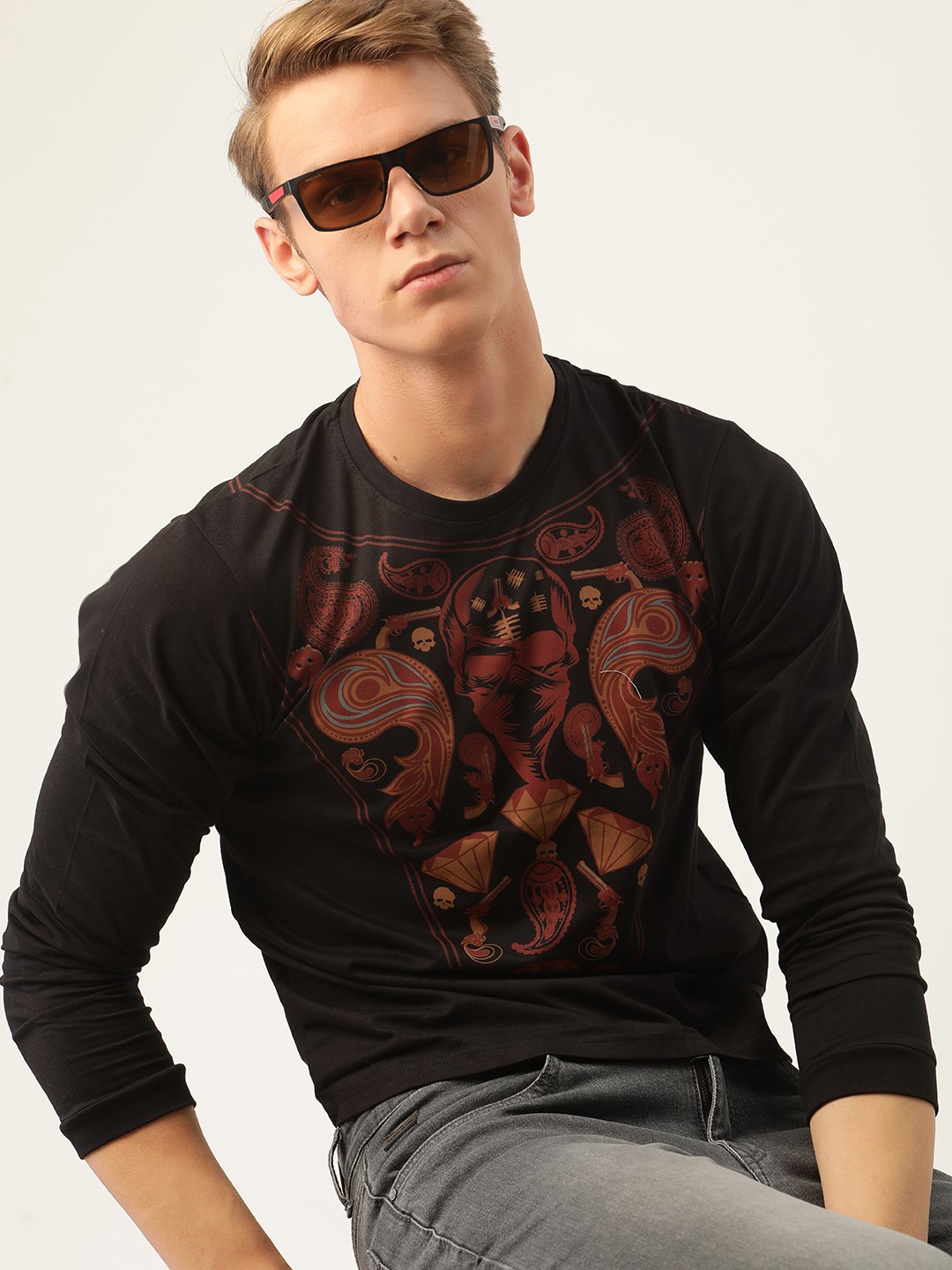 

Moda Rapido Men Black Pure Cotton Printed Round Neck Pure Cotton T-shirt