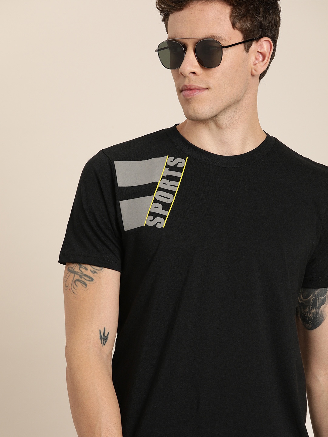 

Moda Rapido Men Black Printed Round Neck Pure Cotton T-shirt