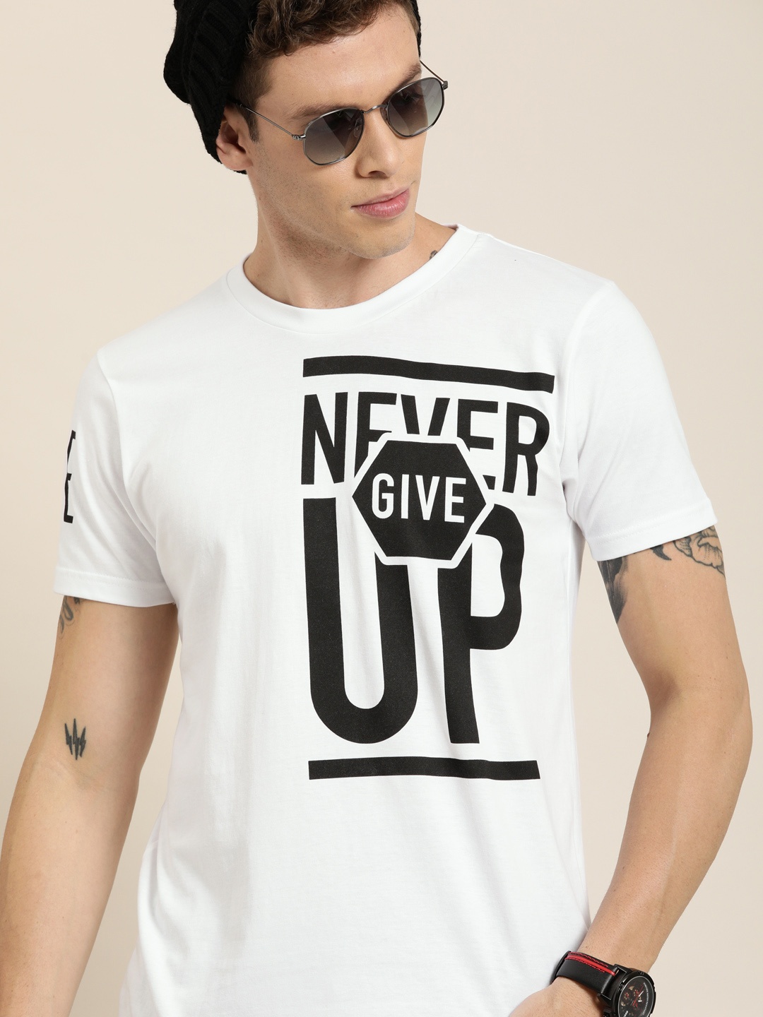 

Moda Rapido Men White Printed Round Neck Pure Cotton T-shirt