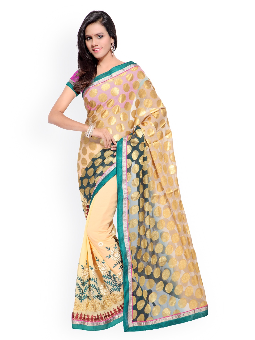 

Kalista Beige Embroidered Brasso & Georgette Saree