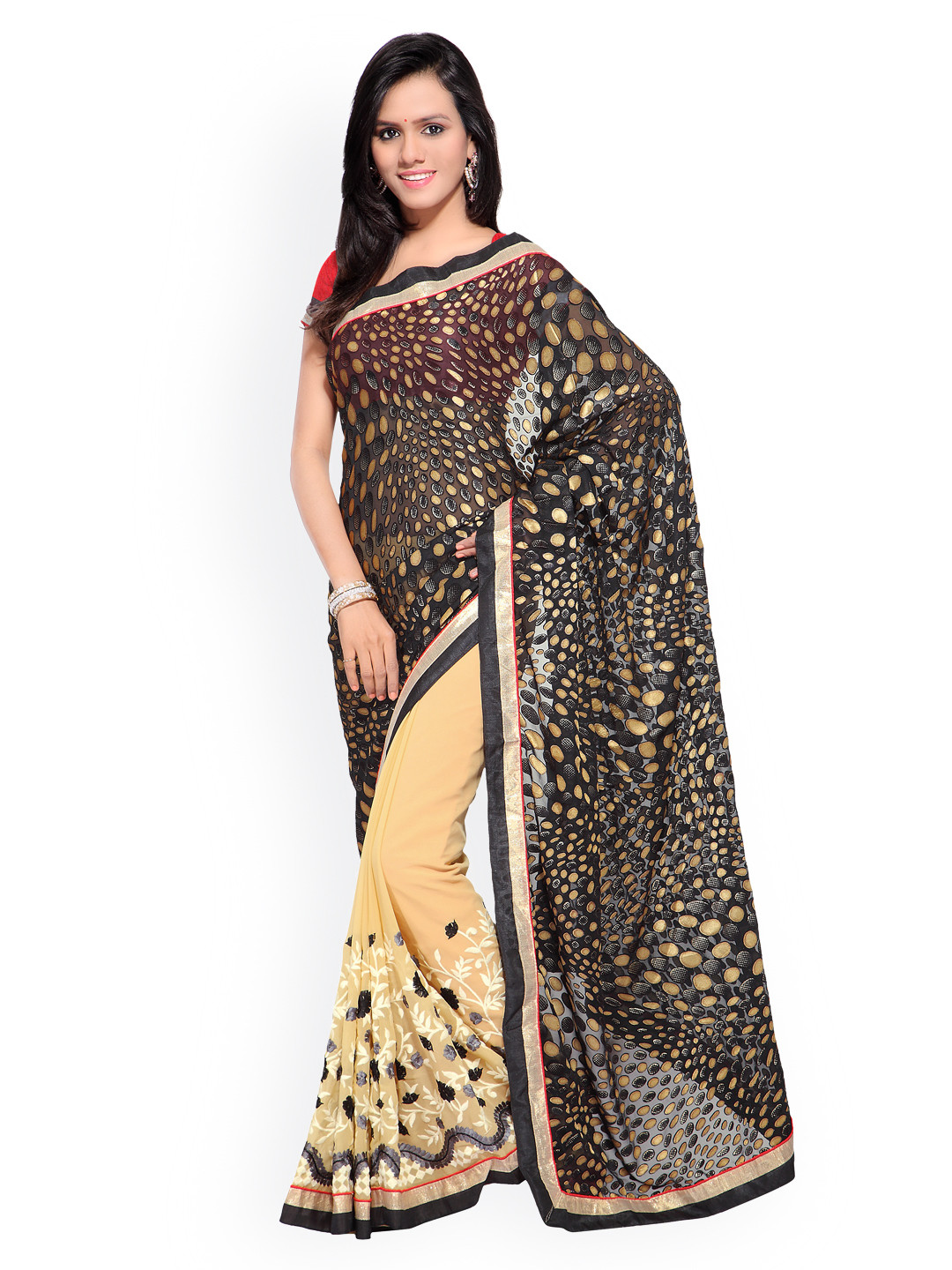 

Kalista Black & Beige Embroidered Brasso & Georgette Saree